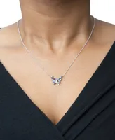 Multi-Gemstone Butterfly 17" Pendant Necklace (7/8 ct. t.w.) in Sterling Silver
