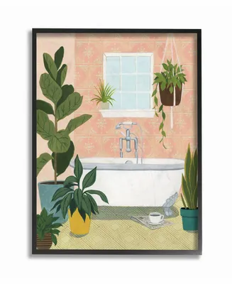 Stupell Industries Peach Walls Bathroom Oasis Scene with Fiddle Leaf Plants Framed Texturized Art