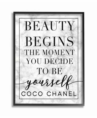 Stupell Industries Beauty Begins Once You Decide to Be Yourself White Marble Typography Framed Texturized Art