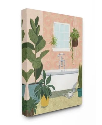 Stupell Industries Peach Walls Bathroom Oasis Scene with Fiddle Leaf Plants Canvas Wall Art, 16" L x 20" H