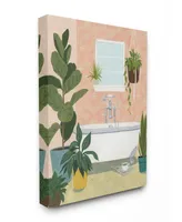 Stupell Industries Peach Walls Bathroom Oasis Scene with Fiddle Leaf Plants Canvas Wall Art, 16" L x 20" H