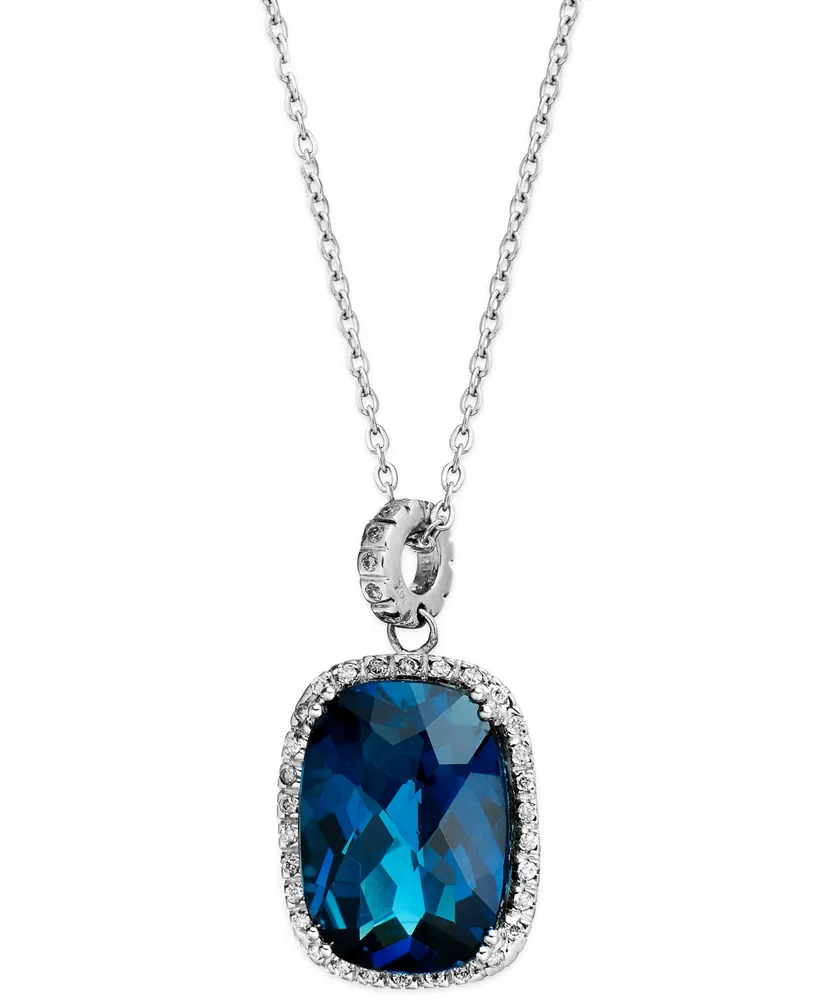 14k White Gold Necklace, London Blue Topaz (15 ct. t.w.) and Diamond (1/4 ct. t.w.) Rectangle Pendant