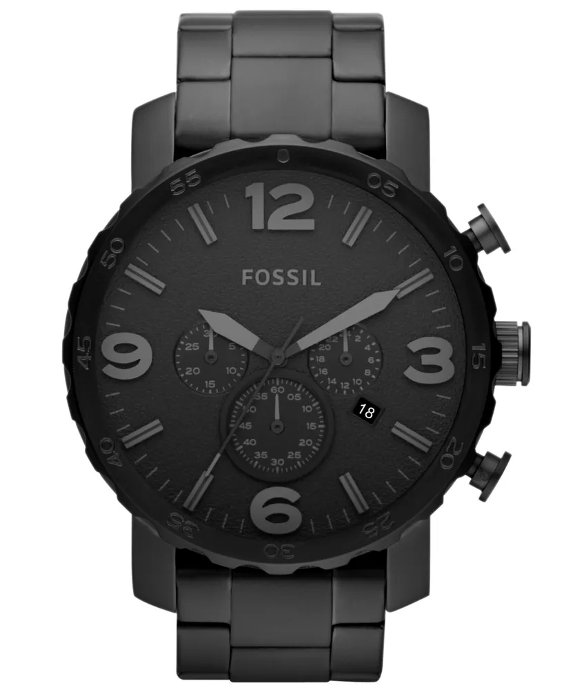 Fossil Men's Chronograph Nate Black-Tone Stainless Steel Bracelet Watch 50mm