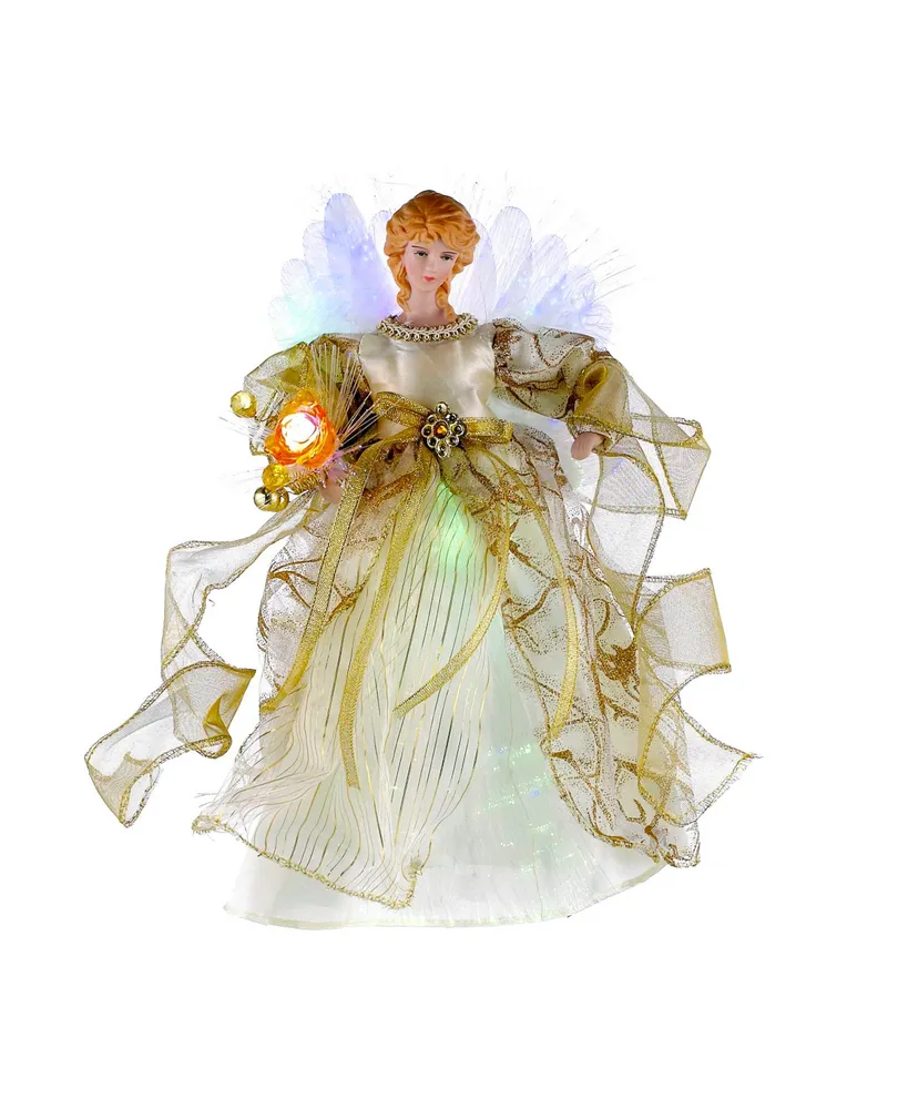 Kurt Adler 12-Inch Cul Ivory and Gold Fiber Optic Led Angel Treetop