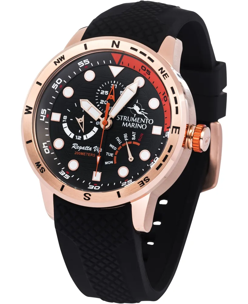 Strumento Marino Men's Regatta Vip Day Retrograde Black Silicone Performance Timepiece Watch 46mm