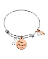 Unwritten "Forever Friends" Infinity Bangle Bracelet in Stainless Steel & Rose Gold-Tone with Silver Plated Charms