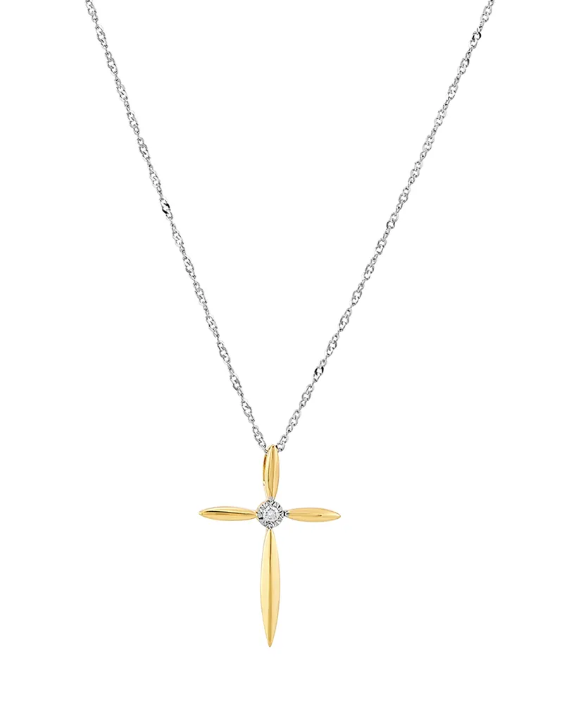 Diamond Accent Cross Pendant in 14k Yellow Gold over Sterling Silver
