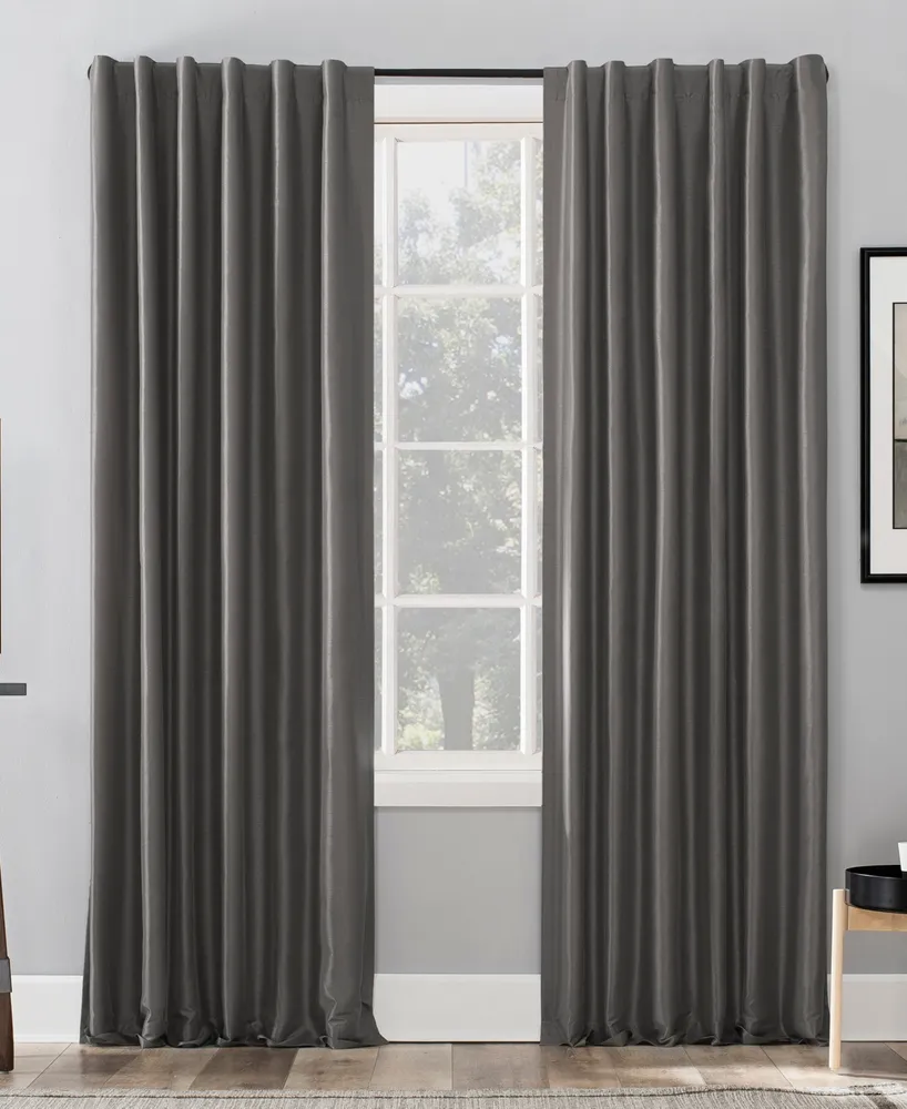 Sun Zero Evelina Faux Dupioni Silk Thermal Extreme 100% Blackout Back Tab Curtain Panel