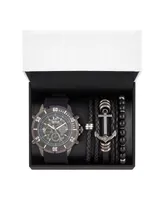 Men's Shiny Black Analog Quartz Watch And Stackable Gift Set
