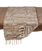 Saro Lifestyle Leather and Cotton Blend Table Runner with Chindi Design