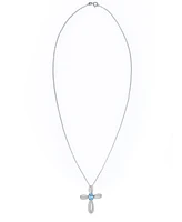 Simulated Cross Pendant Necklace With Cubic Zirconia Accents in Silver Plate