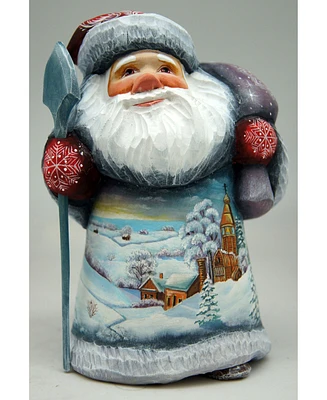 G.DeBrekht Woodcarved and Hand Painted Frosted Village Santa Figurine