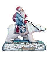 G.DeBrekht Woodcarved and Hand Painted Polar Bear Santa Claus Figurine