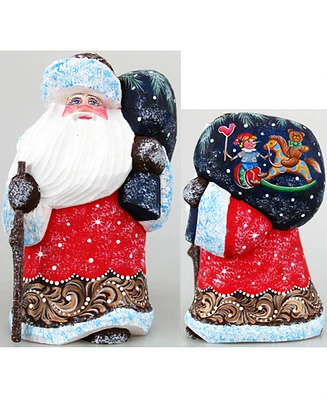 G.DeBrekht Woodcarved and Hand Painted Santa Rocking Kids Figurine with Bag