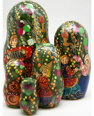 G.DeBrekht 5-Piece Christmas Tree Santa Russian Matryoshka Nested Doll Set