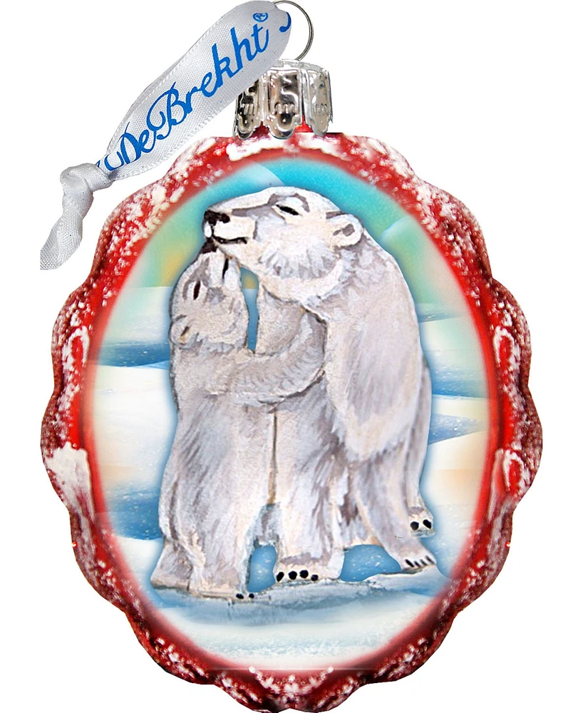 G.DeBrekht Santa Polar Bear Cubs Glass Ornament