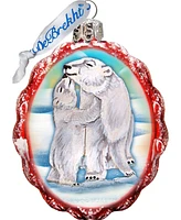 G.DeBrekht Santa Polar Bear Cubs Glass Ornament