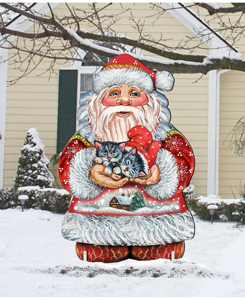 Designocracy Holidays Kitten Free Standing Wooden Garden Decor