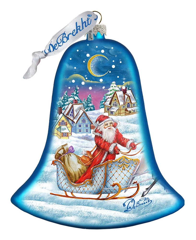 G.DeBrekht Santa Sleigh Bell Glass Ornament