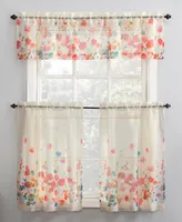 Rosalind Watercolor Floral Semi-Sheer Rod Pocket Kitchen Curtain Valance and Tiers Set