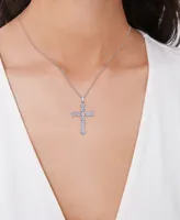 Cubic Zirconia Cross Pendant Necklace in Silver Plate