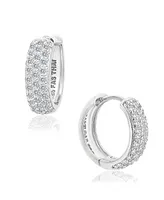 Cubic Zirconia Oval Huggie Hoop Earrings Sterling Silver or 18k Gold Plated