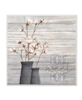 Stupell Industries Gray Home Sweet Home Cotton Flowers in Vase Wall Plaque Art, 12" L x 12" H