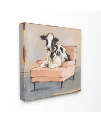 Stupell Industries Sweet Baby Calf on A Pink Couch Neutral Color Painting Canvas Wall Art