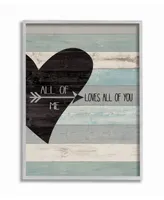 Stupell Industries All of Me Loves All of You Distressed Heart Gray Framed Texturized Art, 11" L x 14" H