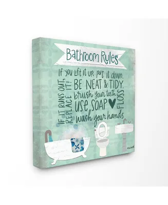 Stupell Industries Aqua Blue Bathroom Rules Collage Look Typography, 24" L x 24" H