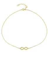 Cubic Zirconia Infinity Symbol Necklace Sterling Silver or 18k Yellow Gold Plated