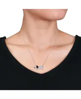 Lab Grown Blue and White Sapphire (1 1/3 ct. t.w.) Black Spinel (1/5 ct. t.w.) Dog Necklace in Sterling Silver