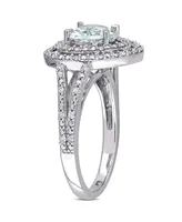 Aquamarine (1 1/2 ct. t.w.) and Diamond (1/5 Halo Heart Ring 10k White Gold