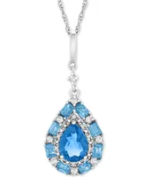 Multi-Gemstone Teardrop 18" Pendant Necklace (1 ct. t.w.) Sterling Silver