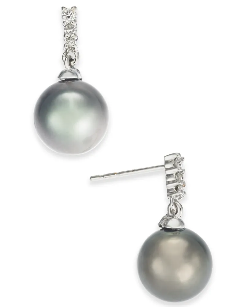 Cultured Tahitian Pearl (8mm) & Diamond (1/10 ct. t.w.) Drop Earrings in 14k White Gold