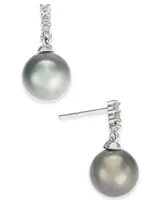 Cultured Tahitian Pearl (8mm) & Diamond (1/10 ct. t.w.) Drop Earrings in 14k White Gold