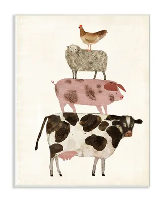 Stupell Industries Home Decor Collection Cow Sheep Pig and Chicken Barnyard Buds Stacked Farm Animals Wall Plaque Art 12.5" L x 0.5" W x 18.5" H