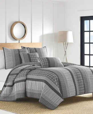 Nautica Gulf Shores Charcoal Cotton Reversible 2-Piece Quilt Set, Twin