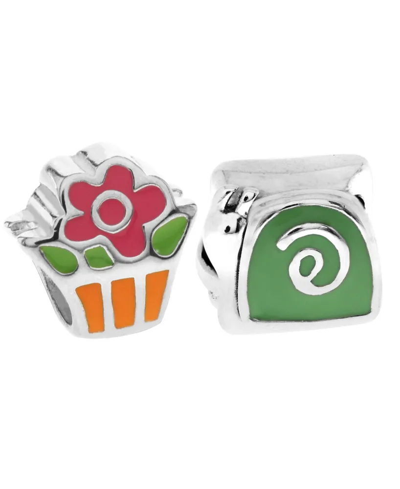 Rhona Sutton 4 Kids Children's Enamel Snail Flower Bead Charms - Set of 2 in Sterling Silver