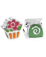 Rhona Sutton 4 Kids Children's Enamel Snail Flower Bead Charms - Set of 2 in Sterling Silver