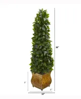 Nearly Natural 38in. Sweet Bay Cone Topiary Artificial Tree in Decorative Metal Planter