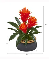Nearly Natural 14in. Triple Bromeliad Artificial Plant in Stoneware Planter