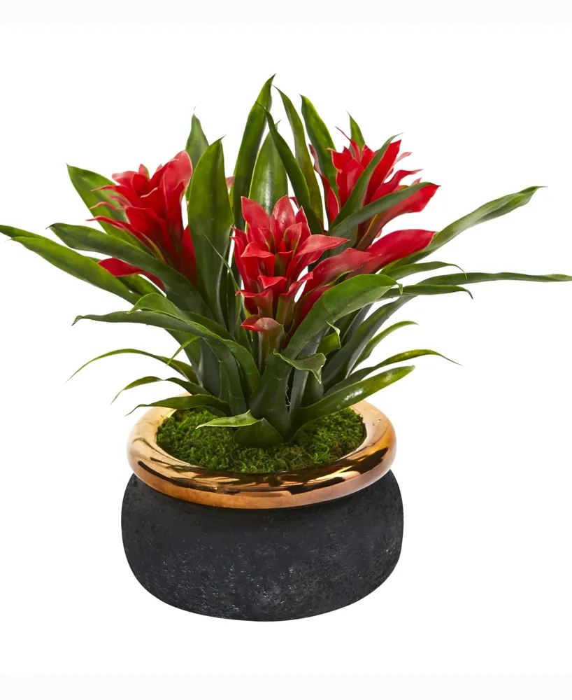 Nearly Natural 11in. Bromeliad Artificial Plant Stoneware Planter