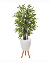 Nearly Natural 55in. Bamboo Artificial Tree in White Planter with Stand