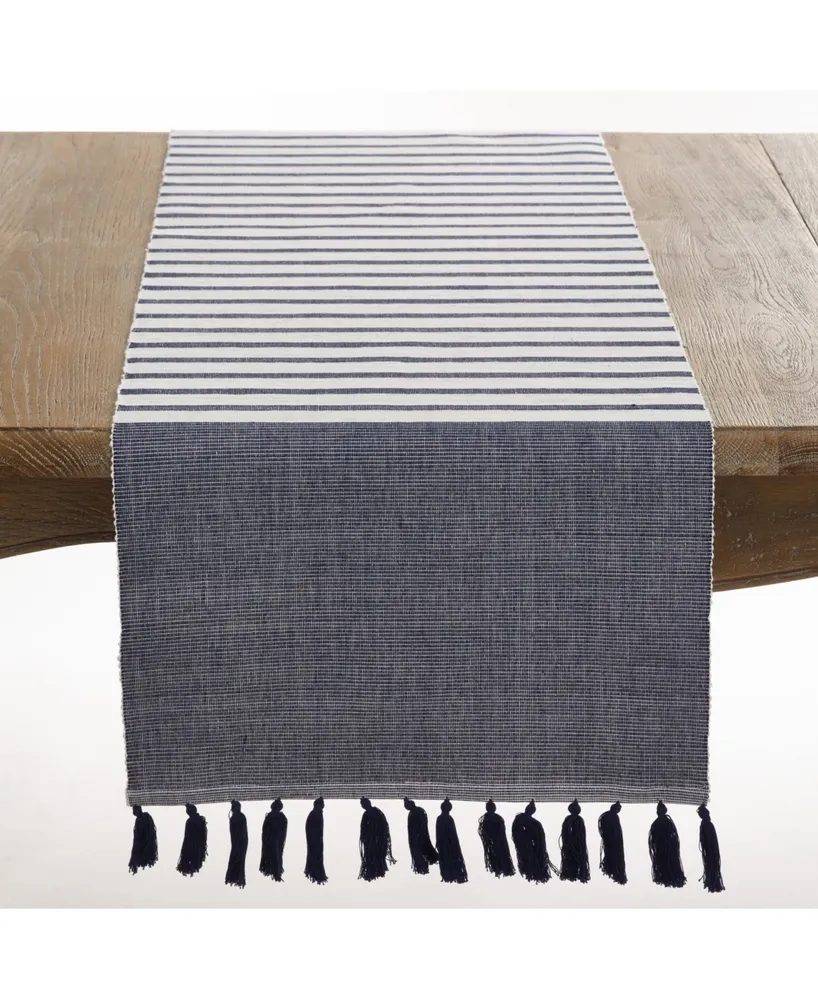 Saro Lifestyle Bellaria Collection Ribbed Tassel Design Reversible Table Runner