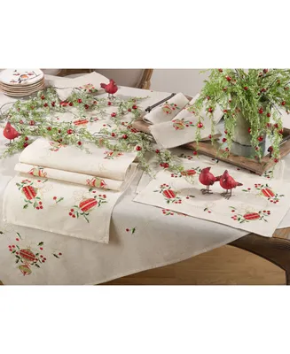 Saro Lifestyle Embroidered Ornament Holiday Linen Blend Table Runner, 16" x 72"