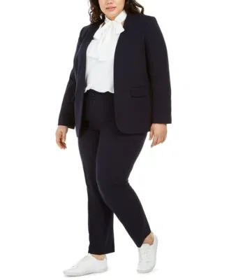 Bar Iii Trendy Plus Size Open Front Blazer Tie Neck Blouse Ankle Pants Created For Macys