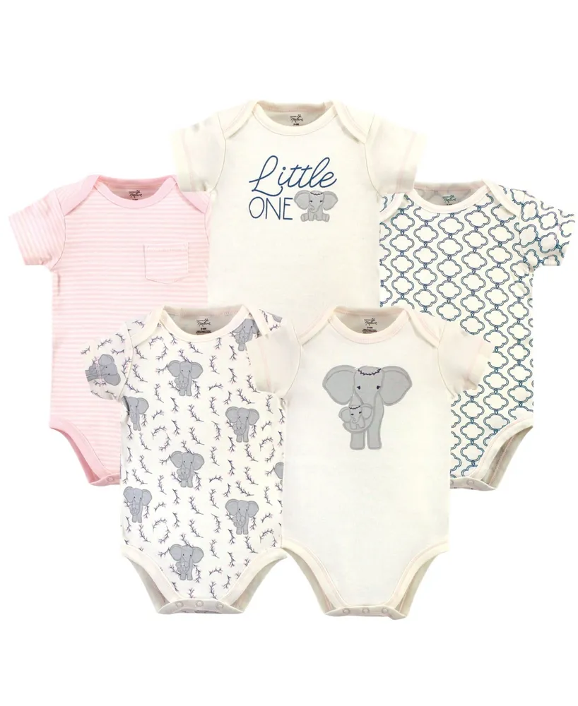Touched by Nature Baby Girls Baby Organic Cotton Bodysuits 5pk Elephant