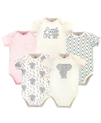 Touched by Nature Baby Girls Organic Cotton Bodysuits 5pk Elephant