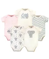 Touched by Nature Baby Girls Baby Organic Cotton Bodysuits 5pk Elephant